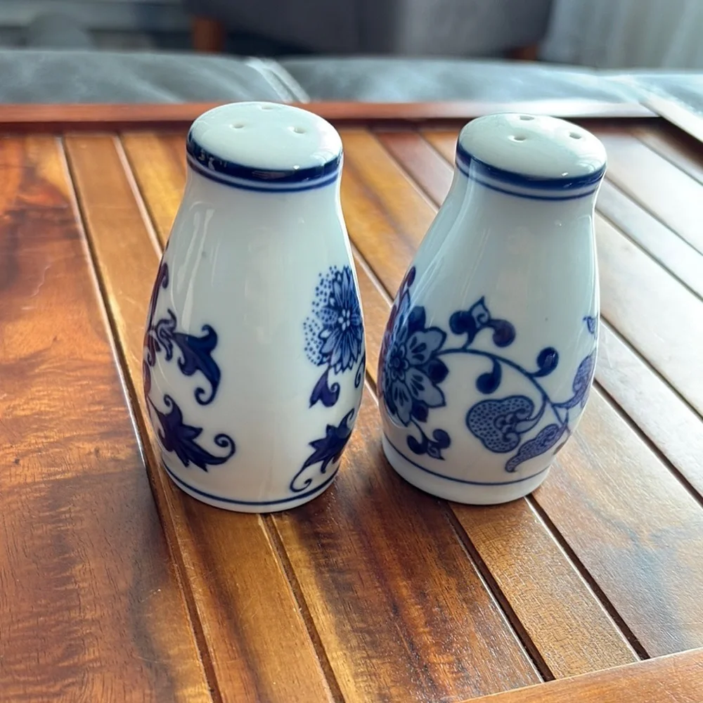 Pier 1 Mandarin Blue and White Porcelain Salt and Pepper Shakers